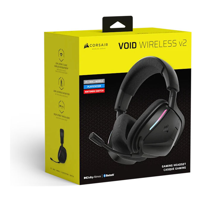 Corsair, Cuffie Gaming Wireless VOID v2, USB Tipo-C, Bluetooth, Nero