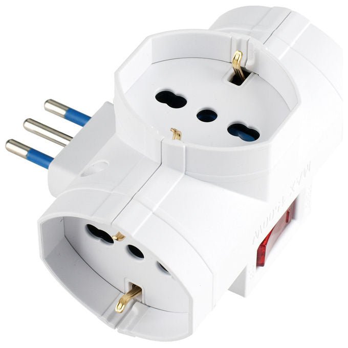 Poly Pool Adattatore Multipresa con Interruttore 3 Prese Schuko Bianco Tecnopolimero