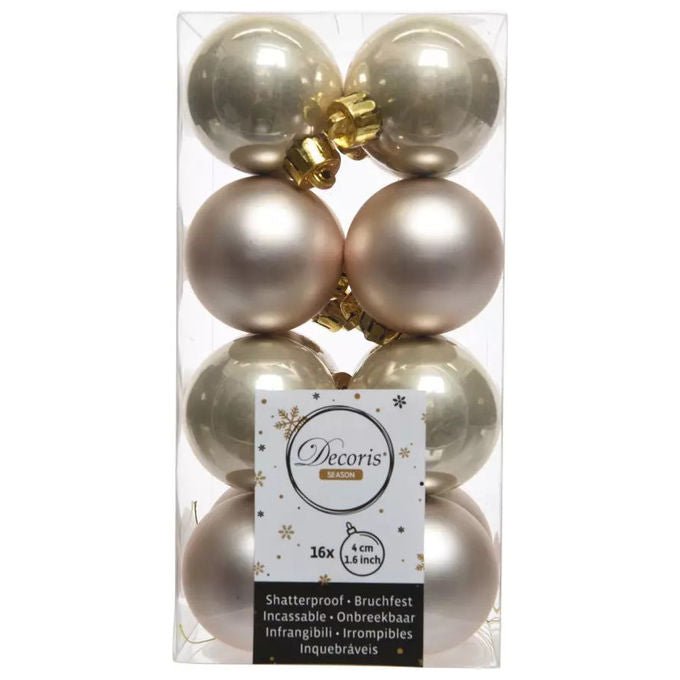 Decoris, Palline di Natale infrangibili, 4 cm, Champagne perla, Set 16 pezzi, Lucide e opache - Yeppon