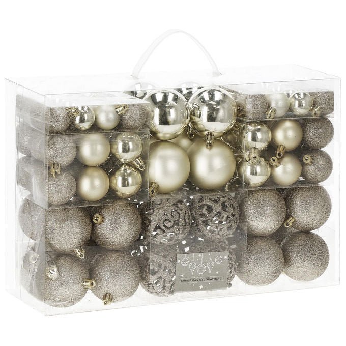 Decoris, Palline di Natale in Plastica, 100 Pezzi, Oro Chiaro, Mix di Finiture - Yeppon