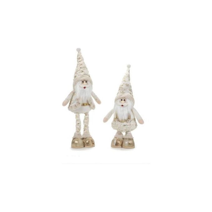 General Trade, Babbo Natale Estensibile, 45 - 55 cm, Decorazione Natalizia da Interno, Tessuto e Metallo, Bianco - Oro - Yeppon