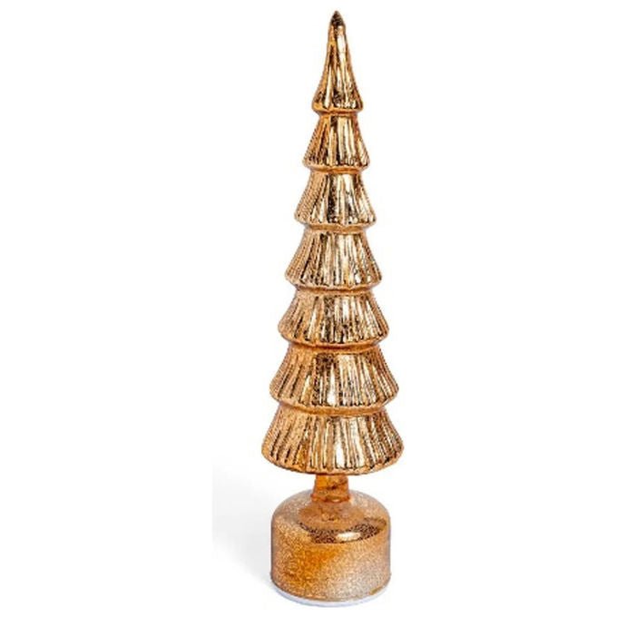Mercury, Albero di Natale Rotante in Vetro Dorato con Luci, 9x40 cm - Yeppon