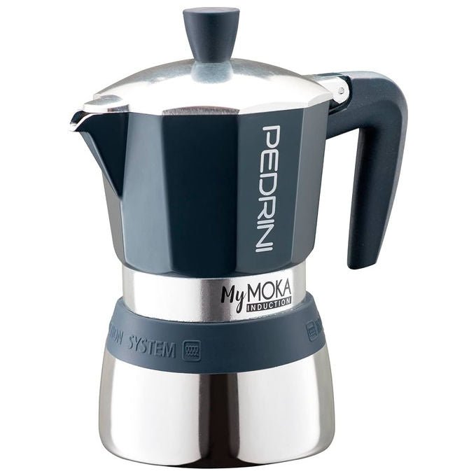 Pedrini, Caffettiera Mymoka Induction, 3 Tazze, Alluminio, Velvet Blue e Cromo - Yeppon