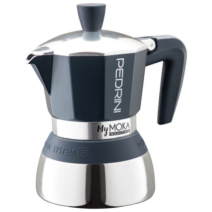 Pedrini, Caffettiera Alluminio 2 Tazze, Mymoka Induction, Velvet Blue e Cromo - Yeppon
