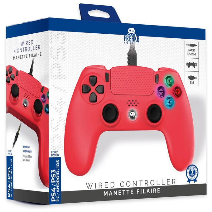 Freaks and Geeks Controller Cablato Rosso per PS4 Cavo 3m