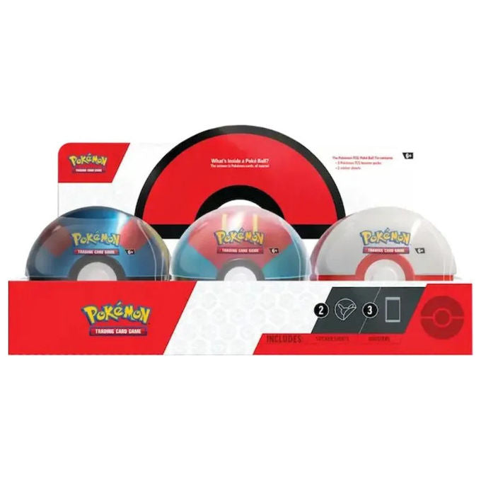 Pokemon Tin Poke Ball Ottobre 2025 Assortita 3 Buste Espansione 1 Adesivo