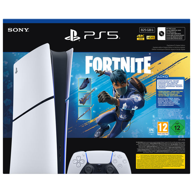 Sony PlayStation 5 Slim Digital Edition, Bundle Fortnite Flowering Chaos, 825GB, Nero-Bianco