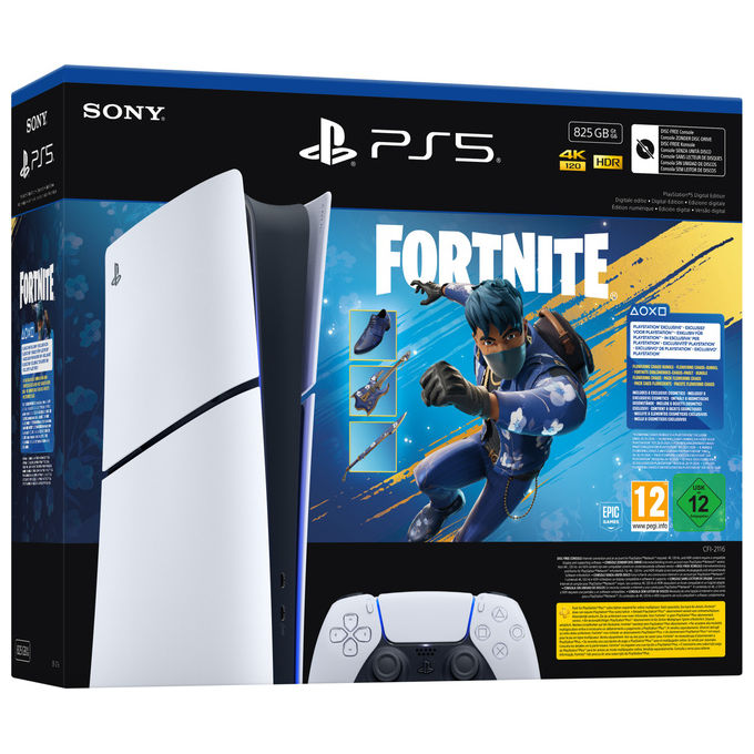 Sony PlayStation 5 Slim Digital Edition, Bundle Fortnite Flowering Chaos, 825GB, Nero-Bianco