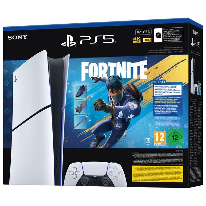 Sony PlayStation 5 Slim Digital Edition, Bundle Fortnite Flowering Chaos, 825GB, Nero-Bianco