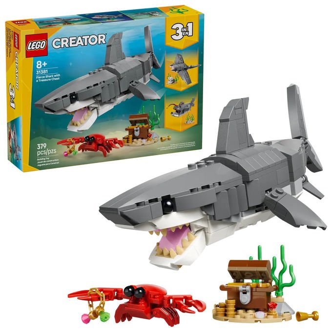Lego, Creator Squalo Feroce con Scrigno del Tesoro, 31381
