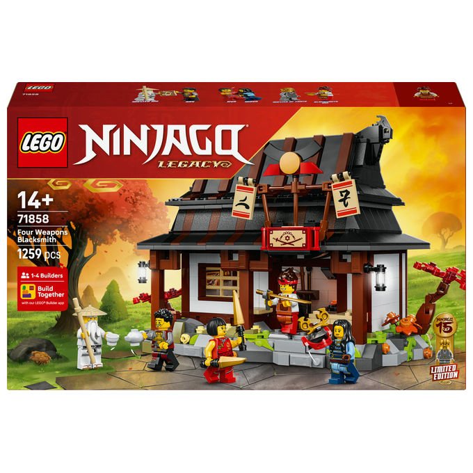 LEGO, Ninjago La Bottega delle Quattro Armi, 15° Anniversario, Playset, 1259 Pezzi, 71858
