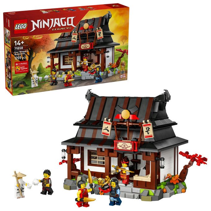 LEGO, Ninjago La Bottega delle Quattro Armi, 15° Anniversario, Playset, 1259 Pezzi, 71858