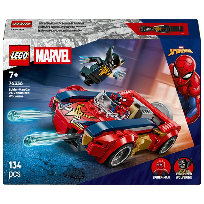 Lego, Auto di Spider-Man vs Venomized Wolverine, Giocattolo costruibile, Multicolore, 134 pz
