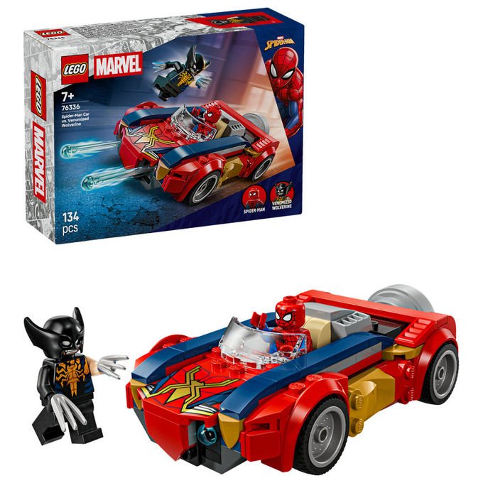 Lego, Auto di Spider-Man vs Venomized Wolverine, Giocattolo costruibile, Multicolore, 134 pz