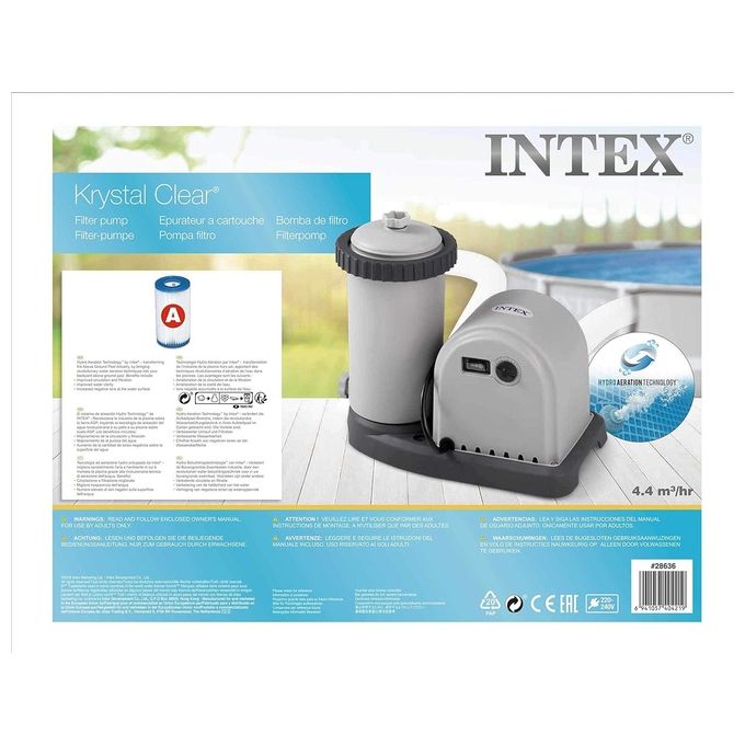 Intex 28636 Pompa Filtro a Cartuccia Krystal Clear Flusso d'Acqua 5678 L-h Flusso di Sistema 4353 L-h per Piscine Easy Set da 549 cm Frame da 549-610 cm Ovale da 503-610 cm Plastica Grigio