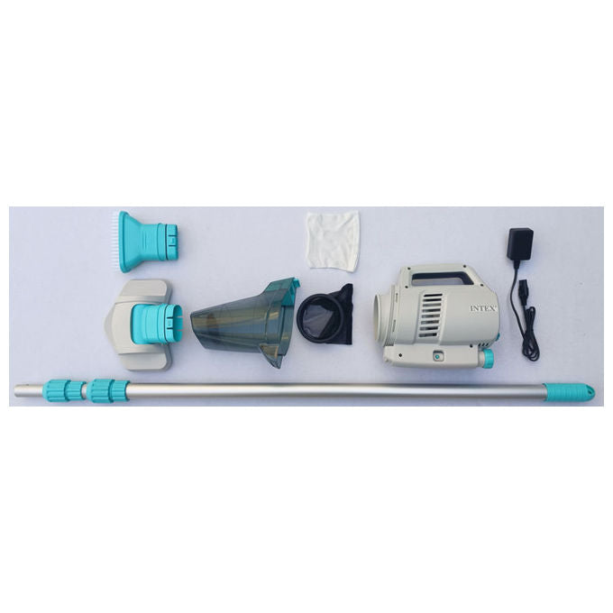 Intex ZR200 28628 Aspirapolvere Ricaricabile per Piscine e Spa Asta 280 cm 2 Testine 100 min autonomia colore Blu Bianco