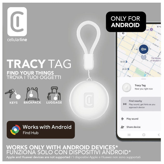 Cellularline Tracy Tag Localizzatore Oggetti Android Bluetooth Compatto