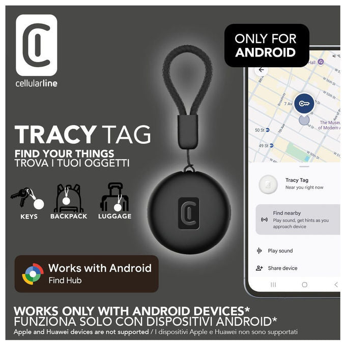 Cellularline Tracy Tag 8018080498060 Localizzatore Bluetooth Android Compatibile Google Find Hub