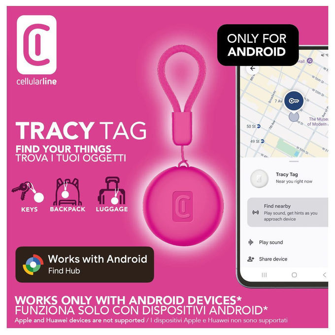 Cellularline Tracy Tag 8018080498107 Localizzatore Bluetooth per Android Rosa