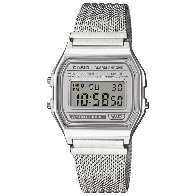 Casio Orologio Digitale Vintage A158WEM - 7EF Resina Cromata Argento - Yeppon