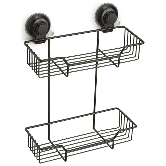 Gedy Portaoggetti Nero a Ventosa con 2 Ripiani Serie G. Hot Metallo e Resine Termoplastiche