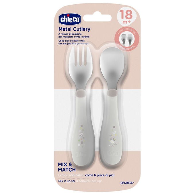 Chicco Set Posate per Bambini Acciaio Inox Grigio 18+ Mesi