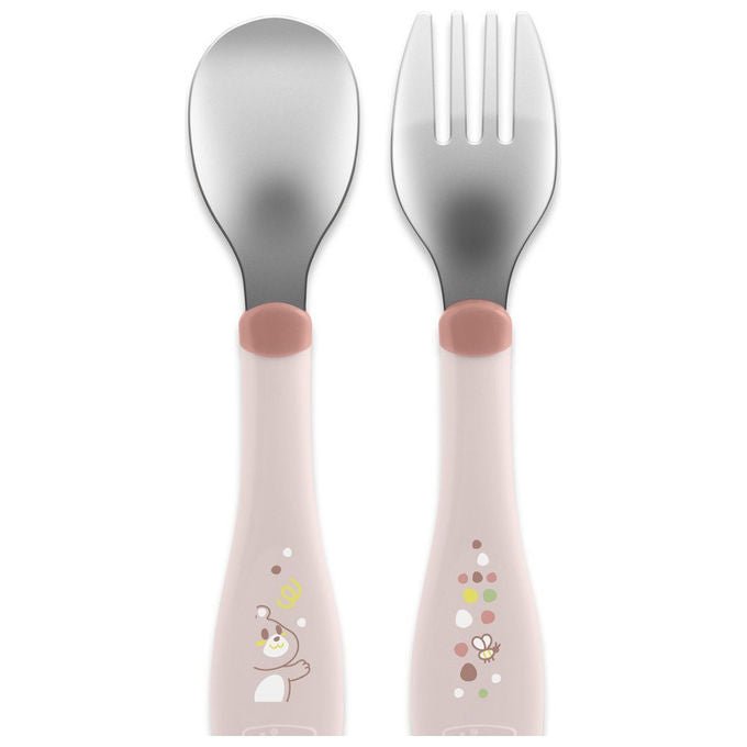 Chicco Set Posate Inox 18m+ Posate per Bambini Acciaio Inossidabile Rosa