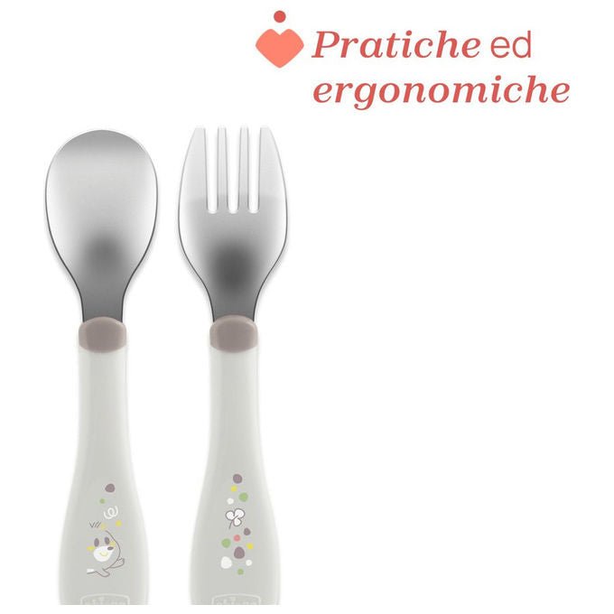 Chicco Set Posate Inox 18m+ Posate per Bambini Acciaio Inossidabile Rosa