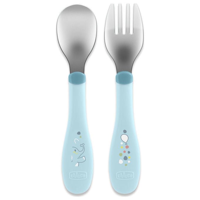 Chicco Set Posate per Bambini Acciaio Inossidabile Blu 18m+