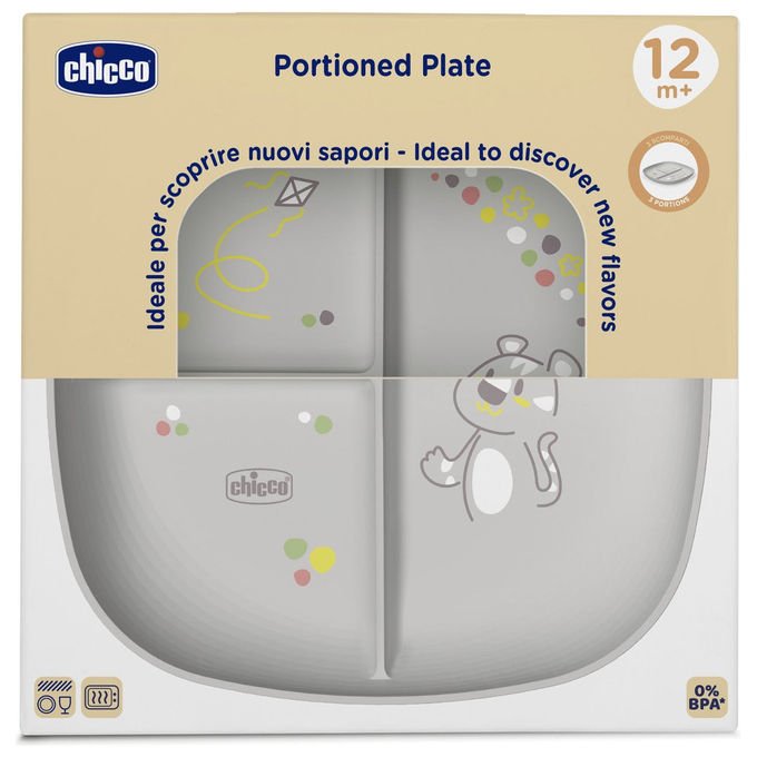 Chicco Piatto Porzionato 18+ Mesi Grigio Con 3 Scomparti in Polipropilene