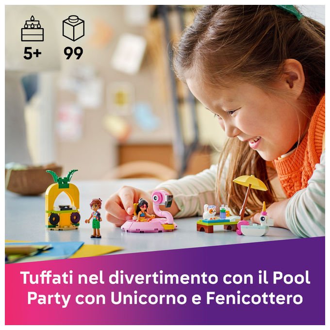LEGO Pool Party con Unicorno e Fenicottero Set Costruzioni 99 Pezzi