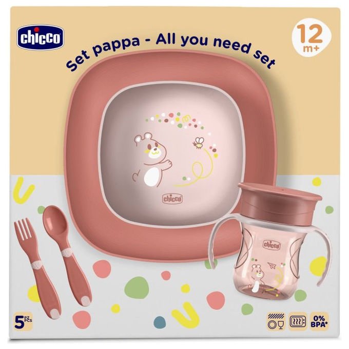 Chicco Set Pappa Bimbo 12m+ Rosa con Tazza e Posate - Yeppon