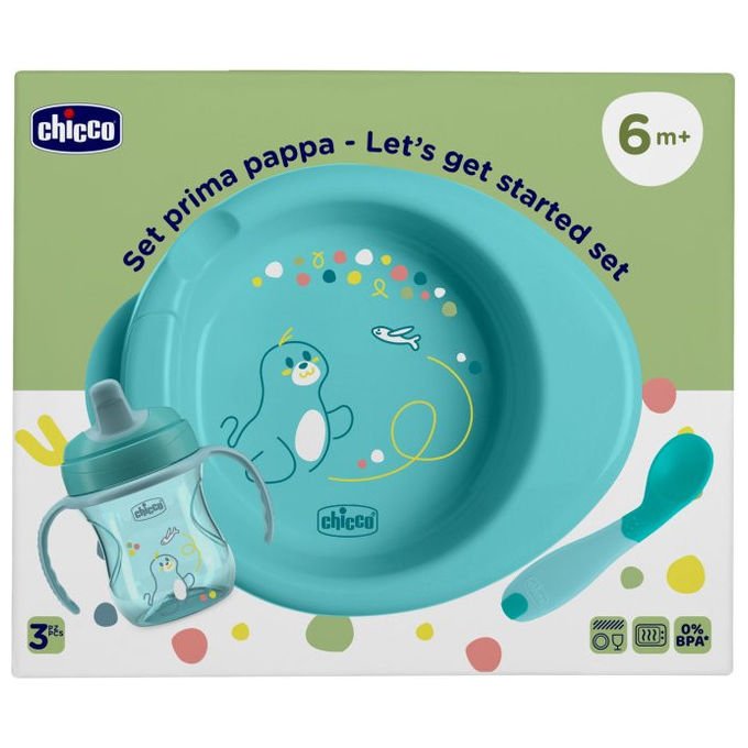 Chicco Set Pappa 6m+ Azzurro con Tazza Training Cucchiaio e Piatto Termico - Yeppon