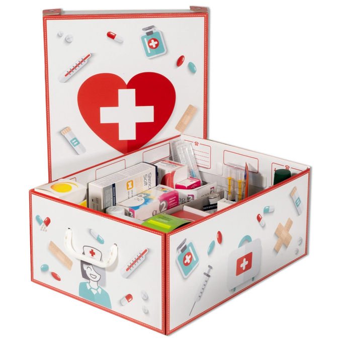 Lavatelli Scatola Porta Farmaci 32x42x175 cm Con 9 Scomparti e Scatolina Primo Soccorso