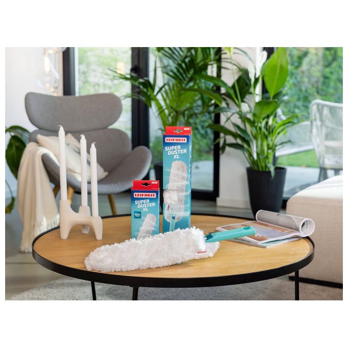 Leifheit Superduster XL Spolverino in Microfibra Bianco e Turchese Sistema Click