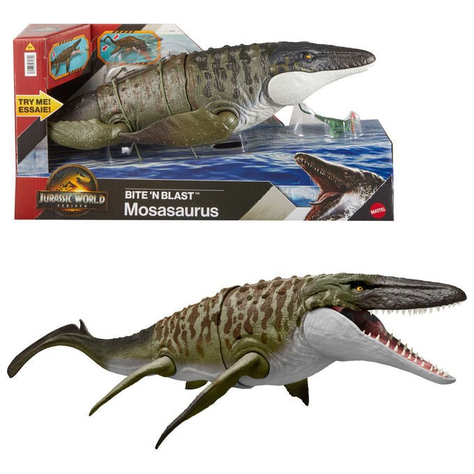Mattel Jurassic World Mosasauro Morso Letale con Mini Dilosauro Action Figure