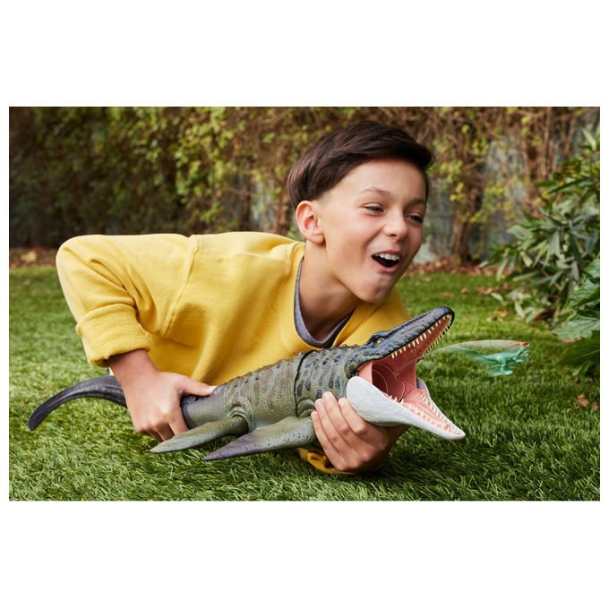 Mattel Jurassic World Mosasauro Morso Letale con Mini Dilosauro Action Figure