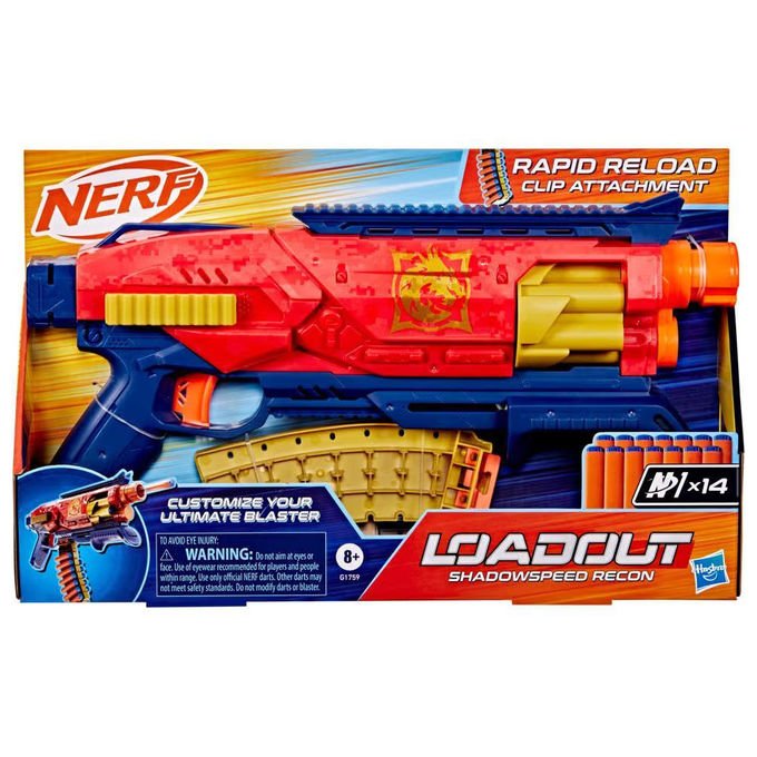 Hasbro Nerf Loadout Shadowspeed Recon Blaster a Pompa con Tamburo Rotante 14 Dardi Inclusi