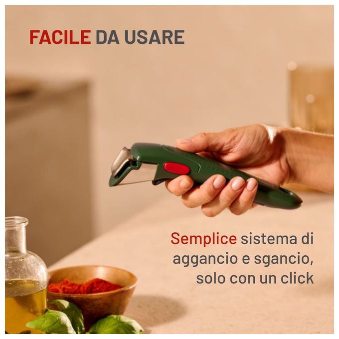 Lagostina Manico Rimovibile Ingenio Verde Bachelite e Acciaio Inox Compatibile con Pentole Ingenio
