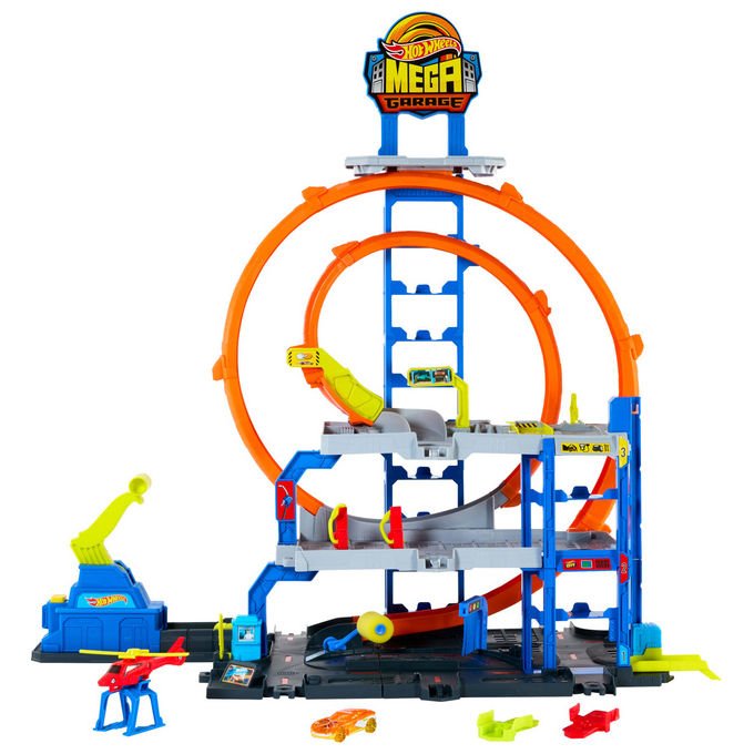 Hot Wheels Mega Garage Pista con 3 Livelli e 2 Loop Playset Multilivello
