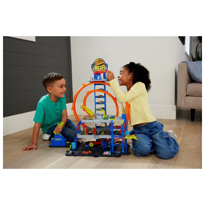 Hot Wheels Mega Garage Pista con 3 Livelli e 2 Loop Playset Multilivello
