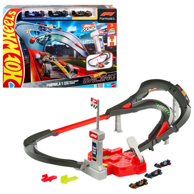 Hot Wheels Racing F1, Circuito Sprint con 3 Auto, Multicolore
