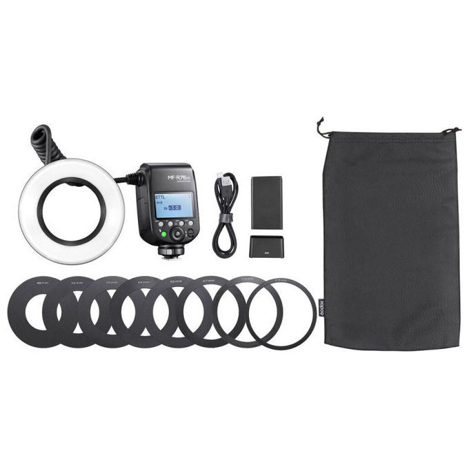 Godox MF-R76N TTL Macro Ring Flash Nikon con Illuminazione Coassiale Uniforme e Wireless 2.4G colore Nero