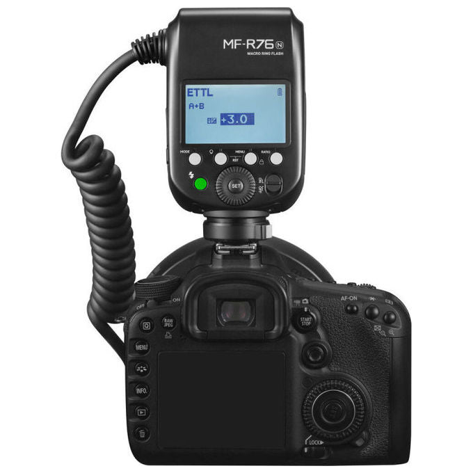 Godox MF-R76N TTL Macro Ring Flash Nikon con Illuminazione Coassiale Uniforme e Wireless 2.4G colore Nero