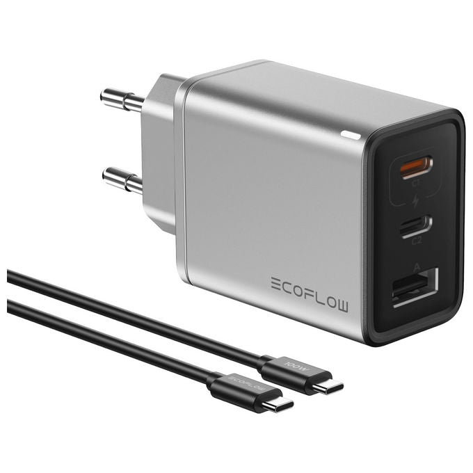 EcoFlow Rapid EFA-65W-GAN-CHARGER-E Caricabatterie Universale 65W Argento Ricarica Rapida 3 Dispositivi