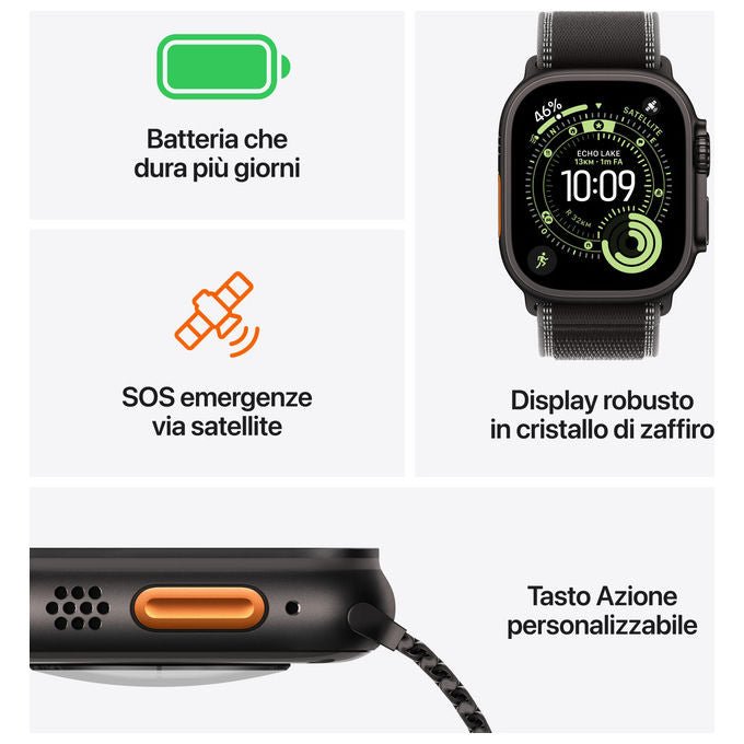 Apple Watch Ultra 3 GPS + Cellular 49mm Titanio Trail Loop Blu-Blu Acceso M-L