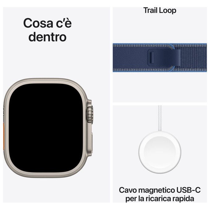 Apple Watch Ultra 3 GPS + Cellular 49mm Titanio Trail Loop Blu-Blu Acceso M-L