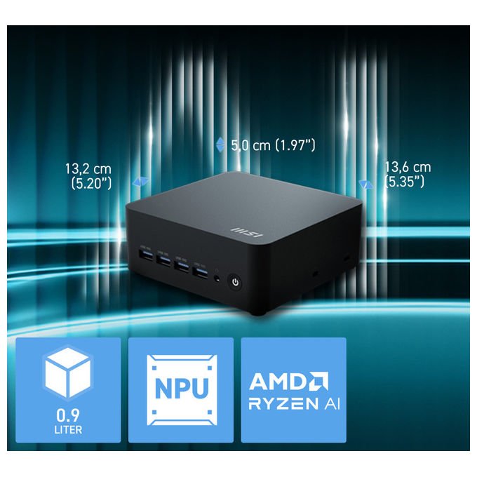 MSI Mini PC Cubi Z AI 8M R5 8645HS 16GB DDR5 512GB SSD Windows 11 Pro Nero