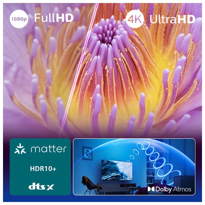 Philips Smart TV LED 4K UHD 50 Pollici Dolby Atmos Titan OS Nero