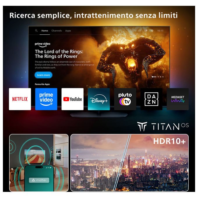 Philips Smart TV LED 4K UHD 50 Pollici Dolby Atmos Titan OS Nero